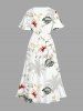 Plus Size Coconut Tree Flower Leaf Print Hawaii Split Pocket A Line Midi Dress -  