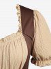 Plus Size Two Tone Patchwork Textured Ruched Lace Up A Line Dress -  