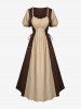 Plus Size Two Tone Patchwork Textured Ruched Lace Up A Line Dress -  