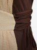 Robe grande taille deux tons patchwork texturée à fronces lacée en forme A - Brun 3X | US 22-24