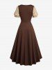 Robe grande taille deux tons patchwork texturée à fronces lacée en forme A - Brun 3X | US 22-24