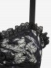 Plus Size Flower Print Flocking Lace Up A Line Dress - Noir 4X | US 26-28