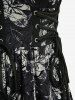 Plus Size Flower Print Flocking Lace Up A Line Dress - Noir 4X | US 26-28