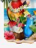 Plus Size Tropical Leaf Flower Parrot Flamingo Sea Print Hawaii Button Pocket Shirt For Men -  