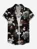 Women's Tropical Leaf Flower Print Hawaii Button Shirt - Noir L