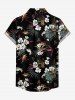 Women's Tropical Leaf Flower Print Hawaii Button Shirt - Noir L
