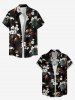 Women's Tropical Leaf Flower Print Hawaii Button Shirt - Noir L
