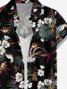Women's Tropical Leaf Flower Print Hawaii Button Shirt - Noir L