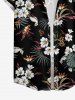 Women's Tropical Leaf Flower Print Hawaii Button Shirt - Noir L