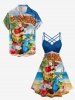 Tropical Leaf Flower Parrot Flamingo Sea Print Hawaii Ruched Crisscross A Line Dress -  