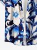 Flowers Leaf Print Buttons Pocket Hawaii Shirt For Men - Bleu profond M