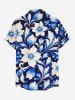 Flowers Leaf Print Buttons Pocket Hawaii Shirt For Men - Bleu profond M