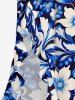 Flowers Leaf Print Hawaii Ruffles Split Surplice Dress - Bleu profond XS