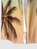 Coconut Tree Ombre Print Buttons Pocket Hawaii Shirt For Men - Turquoise XL
