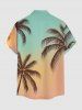 Coconut Tree Ombre Print Buttons Pocket Hawaii Shirt For Men - Turquoise XL