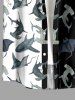 Plus Size Sharks Colorblock Print Buttons Pocket Hawaii Shirt For Men - Noir 3XL