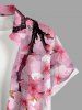 Flower Branch Print Buttons Pocket Hawaii Shirt For Men - Rose  M