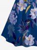 Flowers Leaf Print Ruched Lattice Crisscross Straps Hawaii Dress - Bleu XS