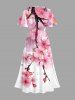 Flower Branch Print Split Hawaii Midi Dress -  