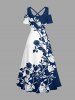 Plus Size Rose Flower Colorblock Print Cold Shoulder Crisscross Hawaii Maxi Dress -  