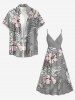 Plus Size Hibiscus Flower Tropical Leaf Print Surplice Hawaii Cami Dress -  