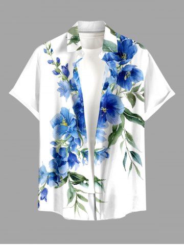 Plus Size Flowers Leaf Print Buttons Pocket Hawaii Shirt For Men - WHITE - 5XL