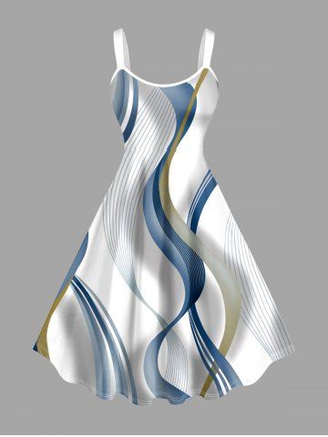 Plus Size Curve Ligh Beam Print Hawaii Tank Dress - BLUE GRAY - XS