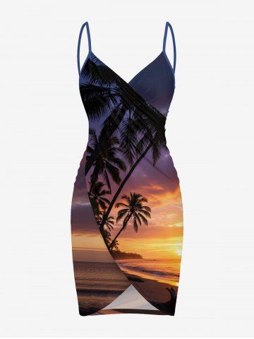 Coconut Tree Sea Ombre Sky Print Hawaii Convertible Beach Cover Up