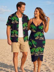 Coconut Tree Hibiscus Flower Print Matching Hawaii Beach Outfit For Couples - Concorde 