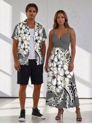 Hibiscus Flowers Leaf Print Matching Hawaii Beach Outfit For Couples -  
