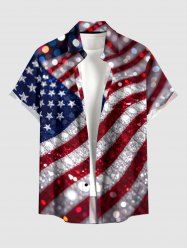Patriotic American Flag Sparkling Sequin 3D Print Buttons Pocket Shirt For Men - Bleu 4XL
