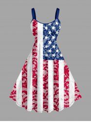 Plus Size Patriotic American Flag Lace 3D Print Tank Dress - Bleu S