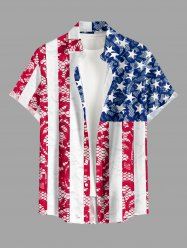 Patriotic American Flag Lace 3D Print Buttons Pocket Shirt For Men -  