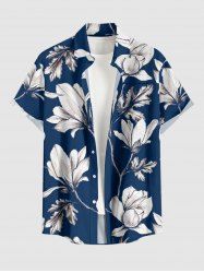 Flowers Leaf Print Buttons Pocket Hawaii Shirt For Men - Cadetblue M