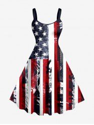 Patriotic American Flag Print A Line Dress - Bleu profond 4X
