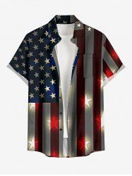 Patriotic American Flag Print Buttons Pocket Shirt For Men - Bleu profond 6XL