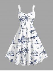 Plus Size Coconut Tree Sailboat Print Hawaii Tank Dress -  