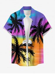 Coconut Tree Sun Ombre Print Buttons Pocket Hawaii Shirt For Men -  