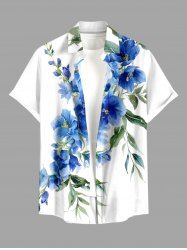 Flowers Leaf Print Buttons Pocket Hawaii Shirt For Men -  