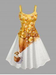 Plus Size Ducks Hot Air Balloon Glitter 3D Print Hawaii Tank Dress - Jaune 2X
