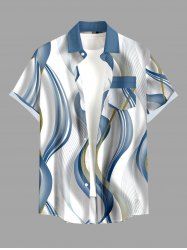 Plus Size Curve Ligh Beam Print Buttons Pocket Hawaii Shirt For Men - Bleu-gris L