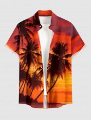 Coconut Tree Ombre Dusk Print Hawaii Button Pocket Shirt For Men -  