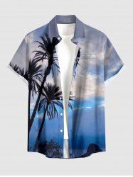 Coconut Tree Ombre Sky Print Hawaii Button Pocket Shirt For Men -  