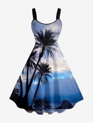 Coconut Tree Ombre Sky Print Hawaii A Line Dress - Bleu Ciel 2X