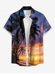 Coconut Tree Sea Ombre Sky Print Hawaii Button Pocket Shirt For Men -  