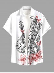 Chemise Angel Clock pour homme à imprimé papillon et fleur avec poche boutonnée - Blanc 6XL
