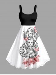 Robe trapèze Angel Clock à imprimé papillons et fleurs - Blanc XS