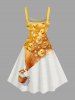Plus Size Ducks Hot Air Balloon Glitter 3D Print Hawaii Tank Dress - Jaune 2X
