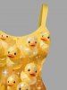 Plus Size Ducks Hot Air Balloon Glitter 3D Print Hawaii Tank Dress - Jaune 2X
