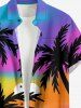 Coconut Tree Sun Ombre Print Buttons Pocket Hawaii Shirt For Men -  